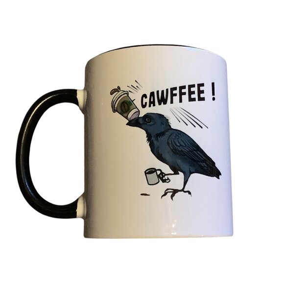 Crow "Cawffee!" Black Bird Ceramic Mug 11 Oz Coffee Lover Cup Funny 3.75" - Picture 2 of 5